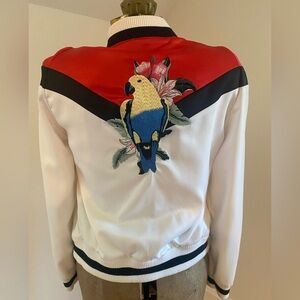 Maje Embroidered Satin Bomber Jacket